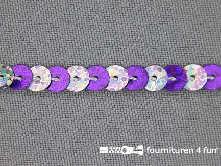 Pailletten band 6mm hologram zilver - paars