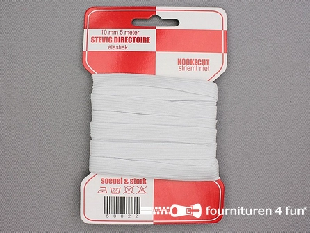 Kaartje 5 meter directoire elastiek - 10mm - wit