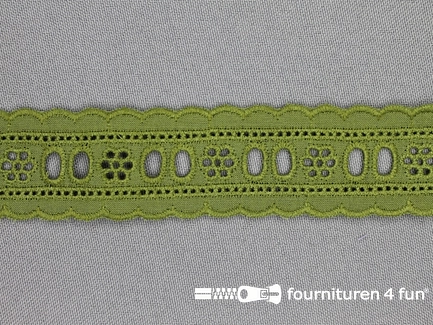 Broderie kant entredeux 30mm donker olijf groen