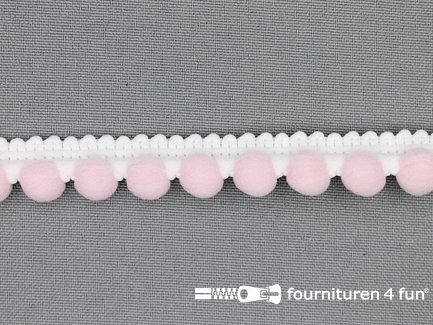Kaart 25 meter bolletjesband 15mm licht roze - wit