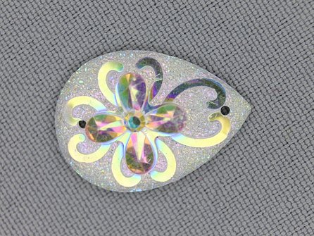 Strass steen druppel 25x17mm wit ''flower''
