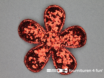 Pailletten applicatie 60x60mm rood bloemvormig kussentje