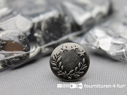 Jeansknopen - 17mm - zwart zilver- lauwerkrans - 100 stuks