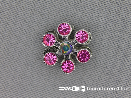 Halsband decoratie 12mm  bloem -  roze strasstenen