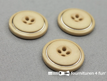 Kunststof design knoop - 23mm - beige - metalen ring