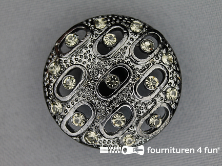 Design knoop 30mm strass zwart zilver