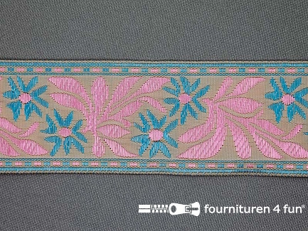 Folklore band 40mm aqua blauw - roze