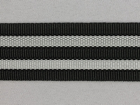 Gestreept tassenband 38mm zwart - grijs