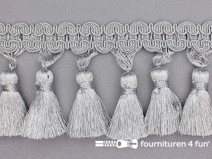 Zilver franje met kwasten 75mm