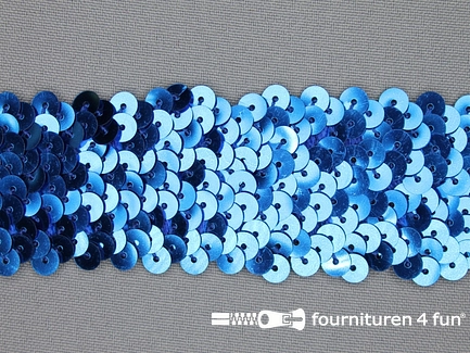 Kaart 20 meter elastische pailletten band 40mm licht koren blauw