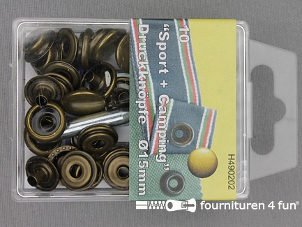Sport + Camping drukkers - 15mm - geel brons - 10 stuks