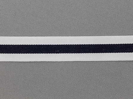 Ripsband met strepen 20mm off white - marine blauw