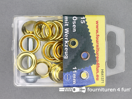 Grootverpakking - 5 doosjes ringen en schijven - 11mm - goud - 15 stuks