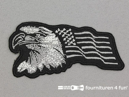 Applicatie 90x45mm adelaar met Amerikaanse vlag - grijs