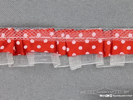 Plisse band 20mm rood-wit gestipt