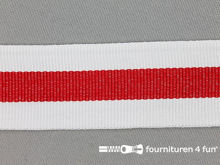 Ripsband met strepen 30mm wit - rood