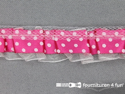 Plisse band 20mm fuchsia-wit gestipt