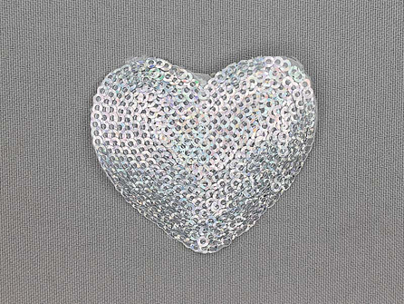 Pailletten applicatie hart 55x50mm hologram zilver