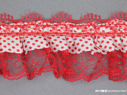 Plissé band 50mm wit - rood