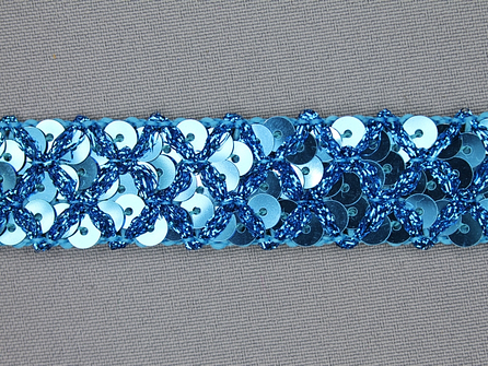 Pailletten band 20mm aqua blauw met ruitjes draad
