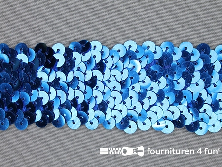Elastische pailletten band 40mm licht koren blauw