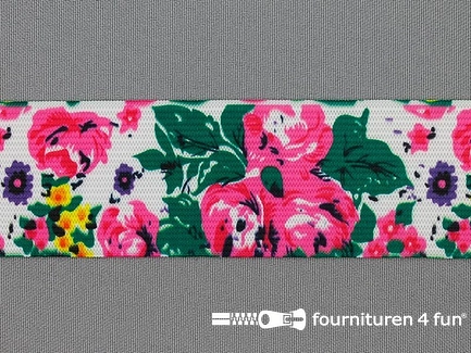Elastiek met grote bloemen 40mm multicolor