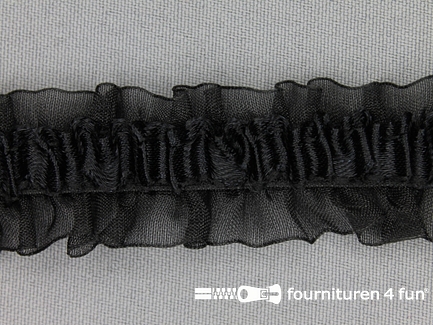 COUPON 2,1 meter (2 stukken, 1,2 + 0,9 meter) Elastisch ruche band 25mm zwart