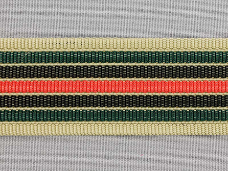 Gestreept tassenband 38mm beige - rood - donker groen - zwart