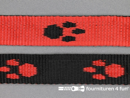 Geweven halsband - pootjes - 25mm - rood / zwart