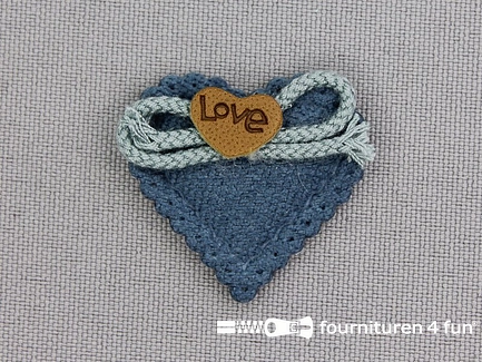 Decoratieve 3D applicatie - 30x28mm - hartje "Love" - blauw