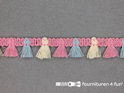 Klosjes franje 15mm roze - blauw - ecru