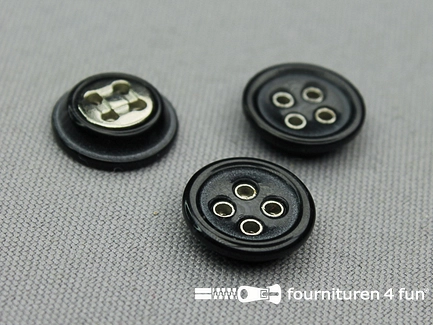 Kunststof design knoop - 15mm - zwart met zilver