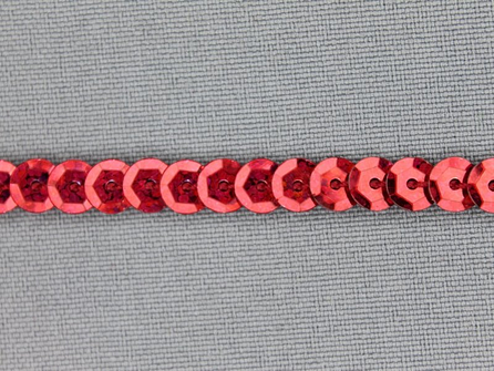 COUPON 10 meter Pailletten band 6mm glitter rood met hologram