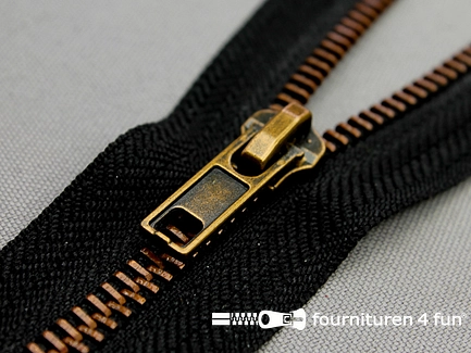 Deelbare bronzen rits 6mm koper brons - zwart - 65 CM