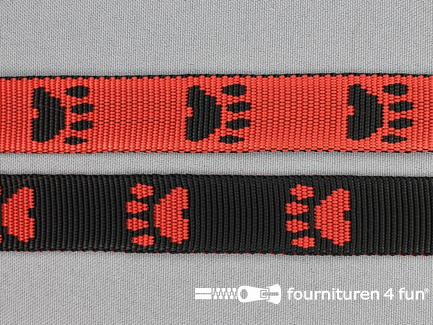 Geweven halsband - pootjes - 20mm - rood / zwart