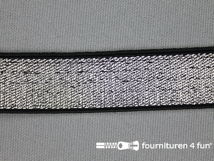 Gekleurd elastiek 20mm zilver - zwarte rand