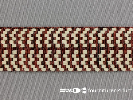 Bohemian sierband 40mm zwart - ecru - donker brique