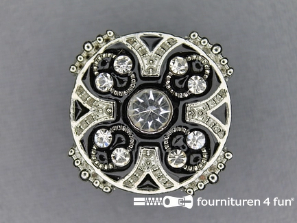 Strass stenen knoop 26mm rond zilver-zwart