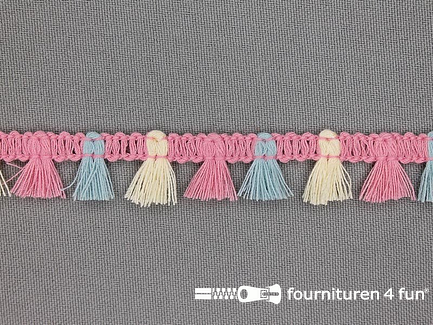 Klosjes franje 15mm roze - blauw - ecru