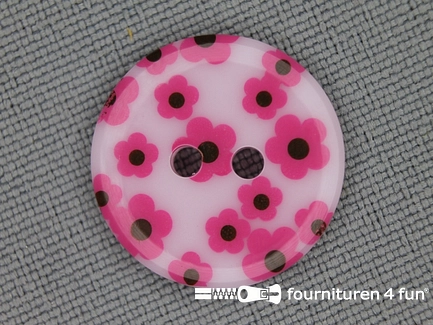 Kinder knoop 18mm bloem wit - roze