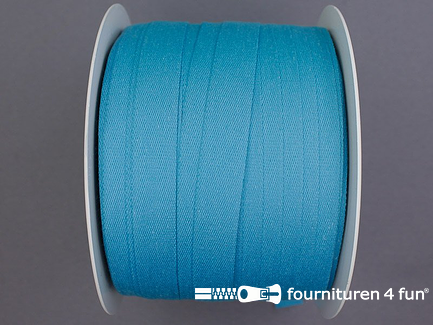 Rol 100 meter katoenen keperband - 14mm - aqua blauw