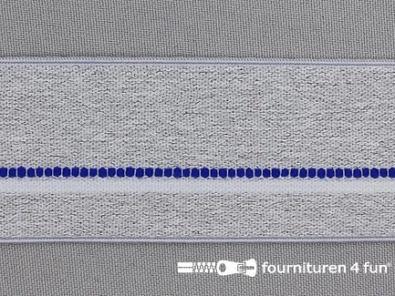 Elastiek gestreept 40mm licht grijs - blauw - wit