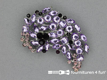 Strass broche 62x40mm lila paars