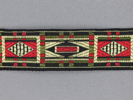 Indianenband 26mm leger groen - rood - zwart - ecru