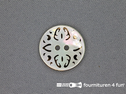 Parelmoer knoop 21mm figuurtjes wit - goud