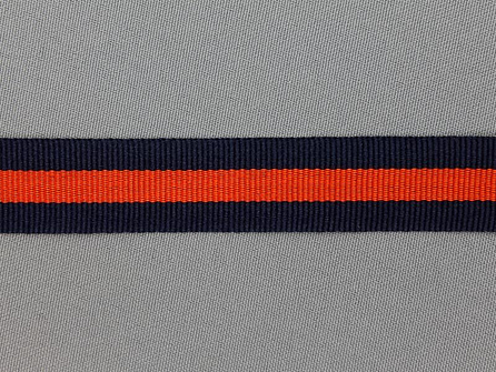 Ripsband met strepen 20mm marine blauw - oranje