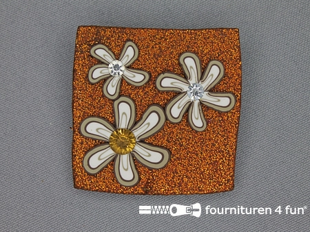 Trendy broche 45mm vierkant brique bruin