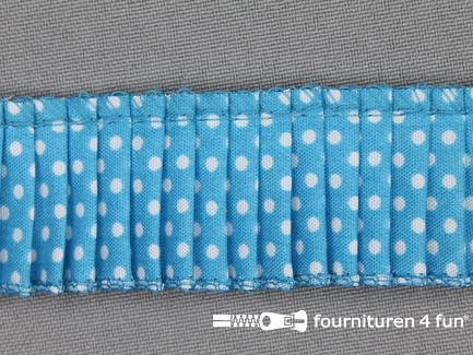 Plissé band 32mm stippen aqua blauw