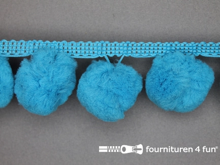Pompon band 45mm (bol 30mm) aqua blauw