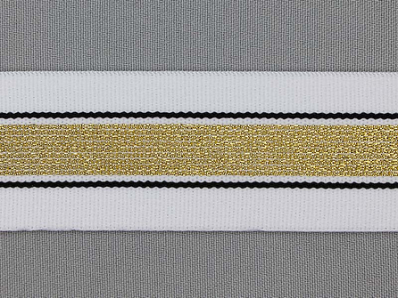 Elastiek met gouden streep wit - zwart 40mm